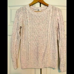 Old Navy cable knit sweater white with spotted colors